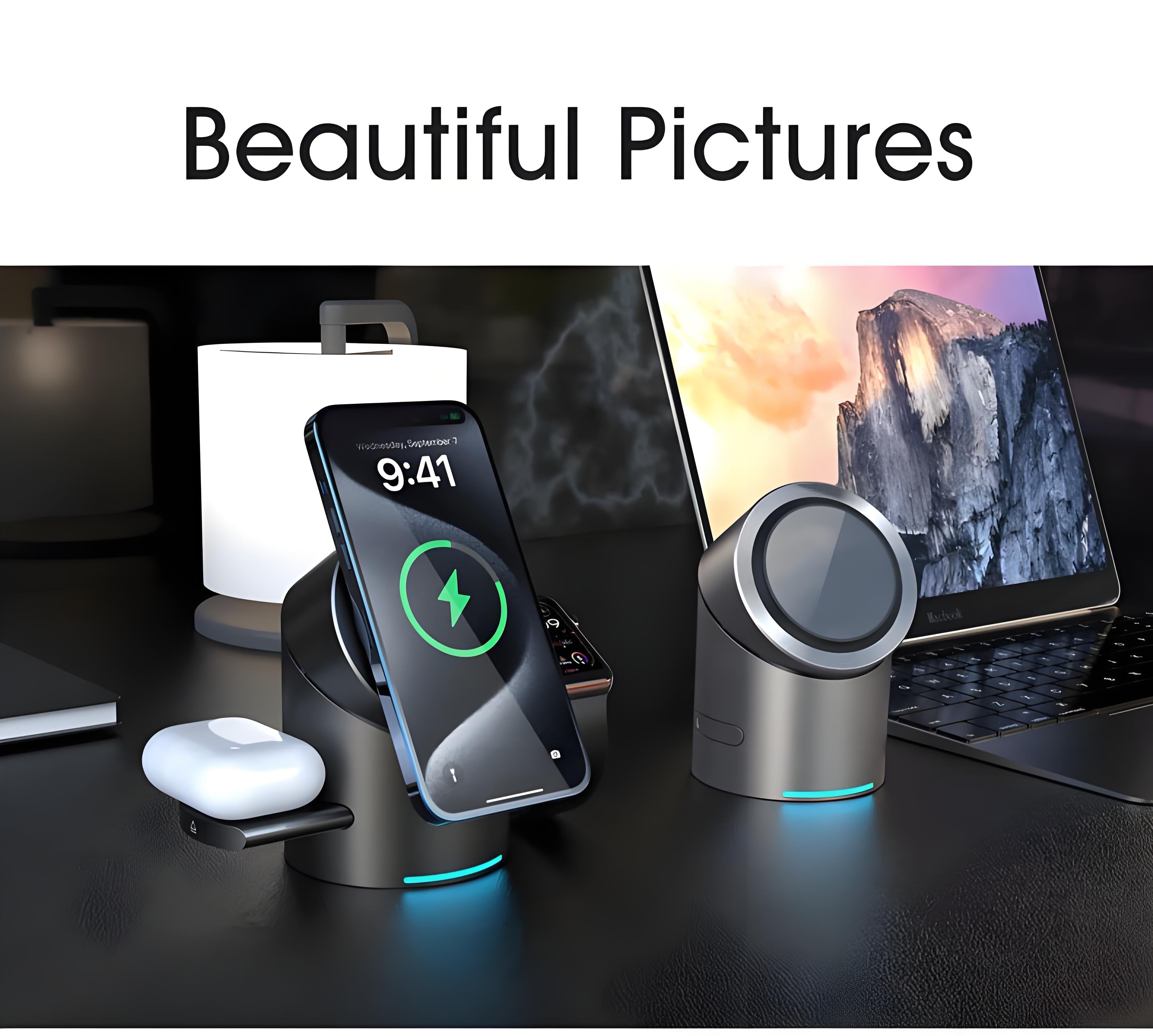 BEIZIYE Rotating Circular 3 - in - 1 Wireless Charger