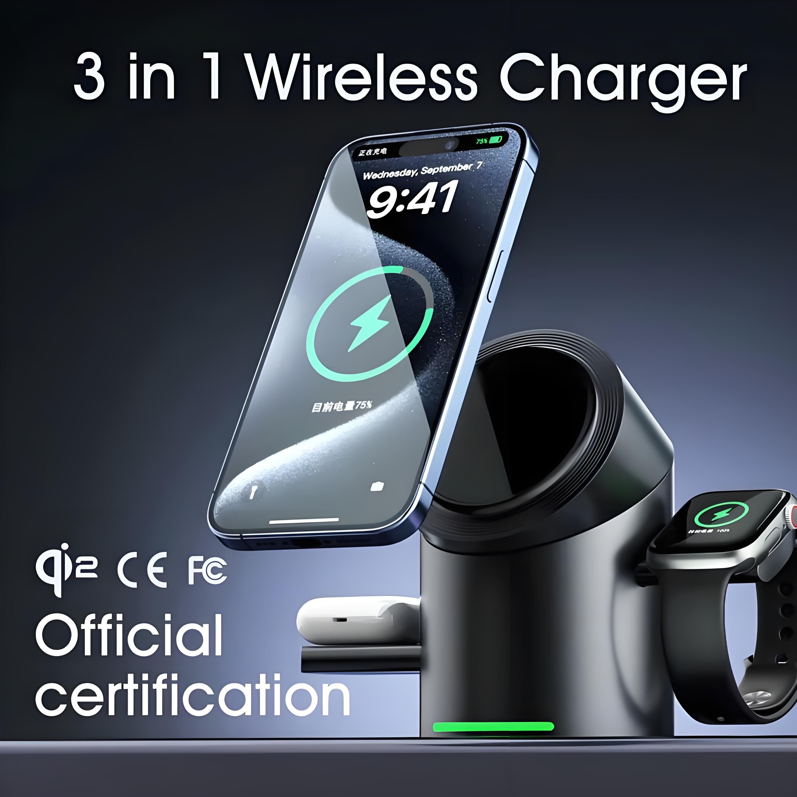 BEIZIYE Rotating Circular 3 - in - 1 Wireless Charger