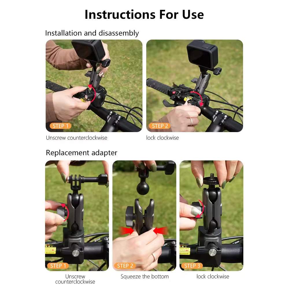 Adjustable Clamp Bicycle Clip Action Cameras Accessories Go Pro for Insta360 Quick Release Motorcycle Handlebar Mount for Go Pro