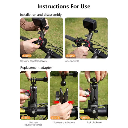 Adjustable Clamp Bicycle Clip Action Cameras Accessories Go Pro for Insta360 Quick Release Motorcycle Handlebar Mount for Go Pro